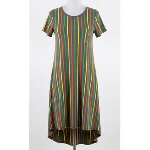 LuLaRoe T Shirt Dress Womens Size S Gray Yellow Green Orange Striped Colorful